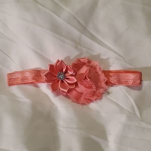 NEW PEACH DOUBLE FLOWER STRETCHY BABY HEADBAND